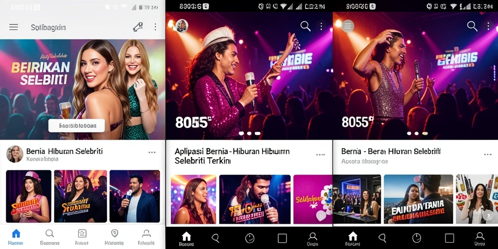 Tampilan antarmuka aplikasi 8055 dengan berita selebriti terkini.