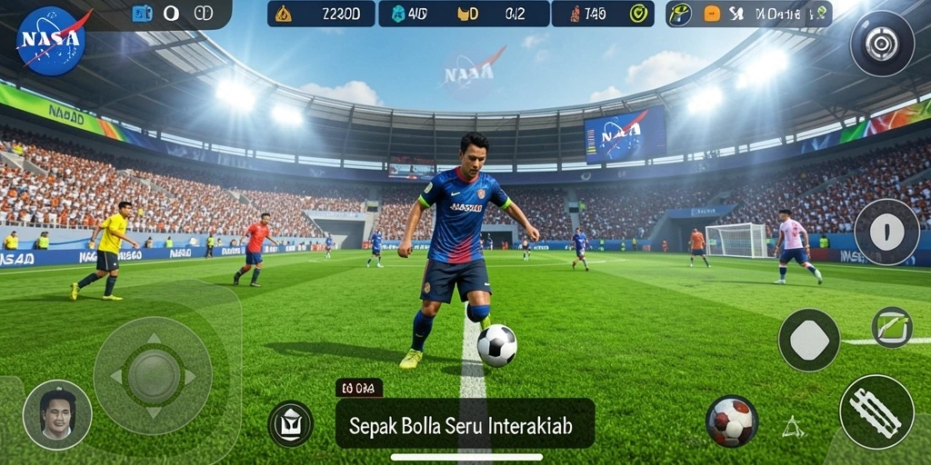 Tampilan antarmuka permainan sepak bola yang interaktif dan menarik.