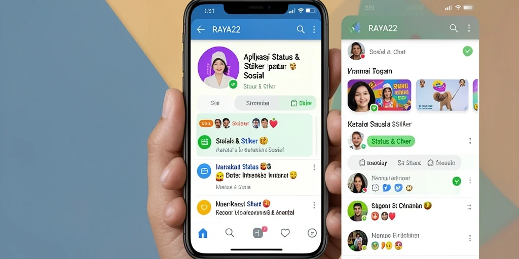 Tampilan antarmuka RAYA22 dengan berbagai stiker menarik untuk komunikasi.